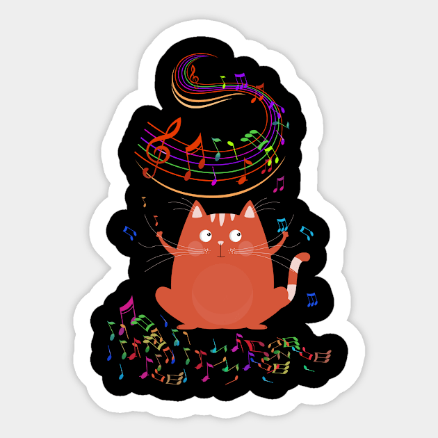 Cat Kitty Playing Music Note Clef Musician Art Sticker by folidelarts